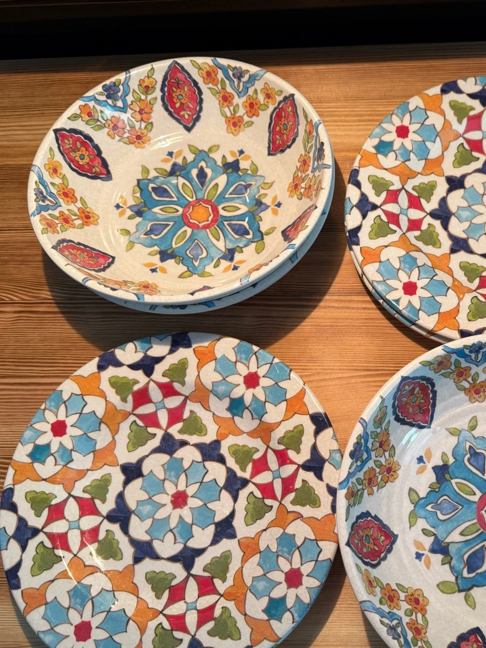 Williams Sonoma Iznik Tile Geo Indoor/Outdoor Melamine Salad Plates, S/4
